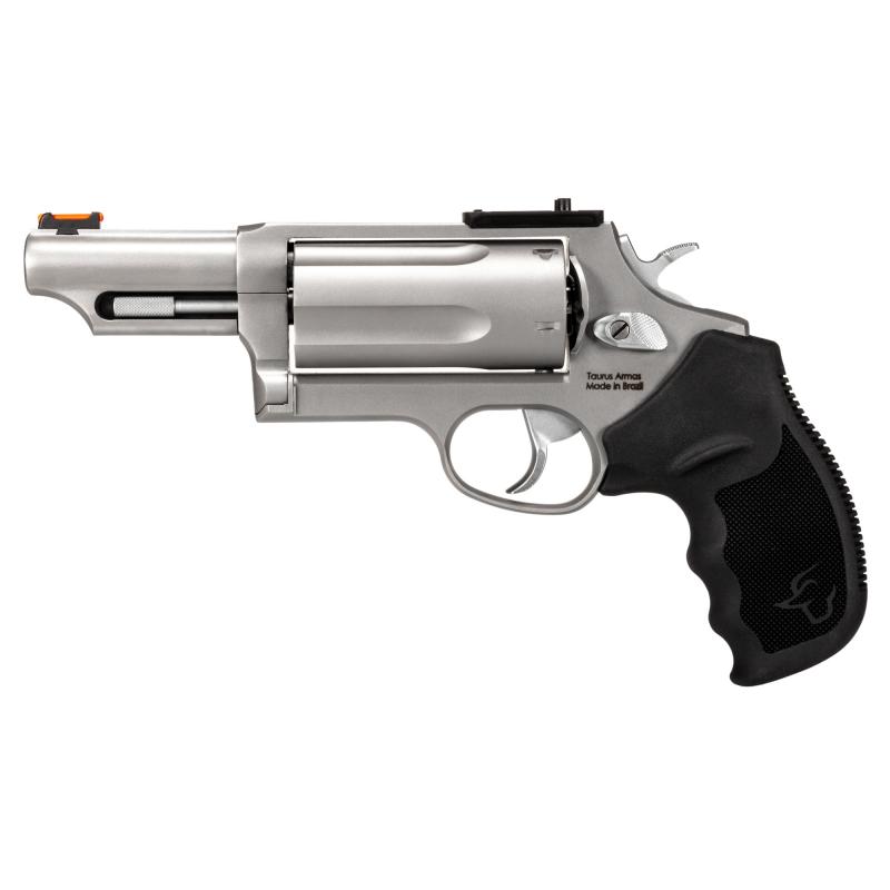 Judge Magnum T.O.R.O., Double Action, Stainless Steel Frame Revolver, Compact, 3" 410 Bore/.45 Long Colt, 3" Barrel, Fiber Optic Front Sight, Optics Ready, Rubber Grips, Matte Finish, Silver, 5 Rounds 2-4410P39MAG