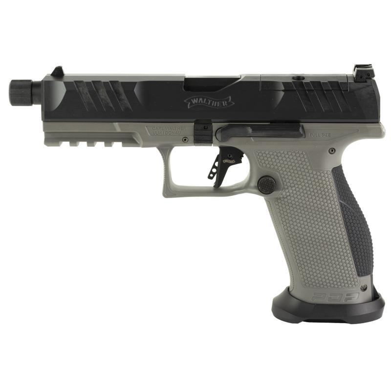 PDP Pro, Striker Fired, Semi-automatic, Polymer Frame Pistol, Full Size, 9MM, 5.1" Threaded Barrel, Matte Finish, Black Slide, Tungsten Gray Frame, Adjustable Rear Sight, Optics Ready, 18 Rounds, 2 Magazines 2877503