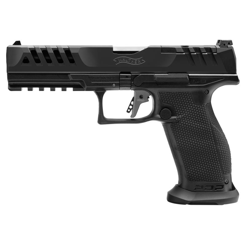 PDP Match Polymer Frame, Striker Fired, Semi-automatic, Polymer Frame Pistol, Full Size, 9MM, 5" Barrel, Tennifer Finish, Black, 3 Dot Sights, Optic Ready, 3 Magazines, 10 Rounds 2880083