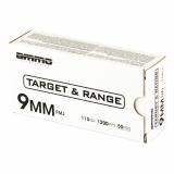 Target & Range, 9MM, 115 Grain, Full Metal Jacket Bullet, 50 Round Box 9115FMJ-TR50