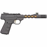Buck Mark Plus Vision| Semi-automatic, 22 LR, 5.875" Skeletonized Barrel, Threaded, Compensator, Gold Cerakote Inner Barrel, Black Anodized Outer Barrel, Black Anodized Frame, UFX Grip, Threaded, Thumb Safety, Adjustable Rear Sight & Fiber Optic Front Si