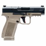 METE MC9LS, Semi-automatic, Striker Fired, Polymer Frame Pistol, Compact, 9MM, 3.63" Barrel, Nitride Finish Slide, Black, Cerakote Finish Frame, Flat Dark Earth, Optic Ready, White Dot Front Sight, Blackout Rear Sight, 2 Magazines, 17 Rounds HG7883BD-N