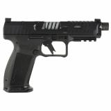 METE SFT Pro, Striker Fired, Semi-automatic, Polymer Frame Pistol, Full Size, 9MM, 5" Threaded Barrel, 1/2x28, Matte Finish, Black, 3 Dot White Sights, Flared Magwell, Optic Ready, 2 Magazines, (1) 20 Round and (1) 18 Round, Includes Accessory Kit HGP715