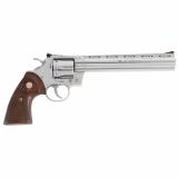Python, Double Action, Steel Frame Revolver, 357 Magnum/38 Special, 8" Barrel, Stainless Steel, Bead Blast Finish, Walnut Grips, Blade Front/Adjustable Rear Sights, 6 Rounds PYTHON-SP8WTS