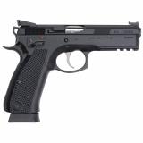 CZ SP01 Shadow Custom, Double Action/Single Action, Semi-automatic, Metal Frame Pistol, Full Size, 9MM, 4.6" Barrel, Steel, Polycoat Finish, Black, Aluminum Grips, Fiber Optic Front/Fixed Rear, Manual Safety, 19 Rounds, 2 Magazines 91031