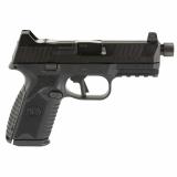 FN509M Tactical, Semi-automatic, Striker Fired, Polymer Frame Pistol, Mid-Size, 9MM, 4.5" Barrel, Threaded 1/2x28", PVD Finish, Black, Optic Ready, Flat Faced Trigger, Suppressor Height 3 Dot Night Sights, Non-Manual Safety, 5 Magazines, (1)-15 Round and