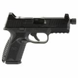 FN509M Tactical, Semi-automatic, Striker Fired, Polymer Frame Pistol, Mid-Size, 9MM, 4.5" Barrel, Threaded 1/2x28", PVD Finish, Black, Optic Ready, Flat Faced Trigger, Suppressor Height 3 Dot Night Sights, Non-Manual Safety, 10 Rounds, 5 Magazines, Inclu