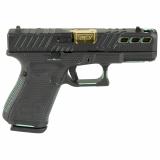 19 GEN 5, Striker Fired, Semi-automatic, Polymer Frame Pistol, Compact, 9MM, 4.02" Gold Barrel, Custom Black and Robin's Egg Blue Cerakote Finish by Shark Coast Tactical, Fixed Sights, 15 Rounds, 3 Magazines PA195S203