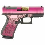 43X, M.O.S, Striker Fired, Semi-automatic, Polymer Frame Pistol, Sub-Compact, 9MM, 3.41" Barrel, Custom Black and Pink Cerakote Finish by Shark Coast Tactical, Fixed Sights, Optic Ready, Gold Barrel, 10 Rounds, 2 Magazines PX4350201FRMOS