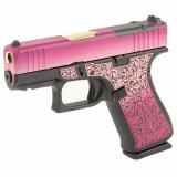 43X, M.O.S, Striker Fired, Semi-automatic, Polymer Frame Pistol, Sub-Compact, 9MM, 3.41" Barrel, Custom Black and Pink Cerakote Finish by Shark Coast Tactical, Fixed Sights, Optic Ready, Gold Barrel, 10 Rounds, 2 Magazines PX4350201FRMOS