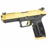 57, TALO Edition, Double Action, Semi-automatic, Polymer Frame Pistol, Full Size, 5.7X28MM, 4.94" Barrel, Cerakote Finish, Shimmer Gold Slide, Fiber Optic Front and Adjustable Rear Sights, Ambidextrous Manual Safety, 20 Rounds, 2 Magazines, Ambidextrous