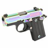 P238, Semi-automatic, Single Action Only, Sub-Compact, 380 ACP, 2.7" Barrel, Night Sights, PVD Finish, Rainbow Slide, Black Frame, 1 Magazine, 6 Rounds 238-380-RBT2