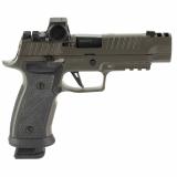 P320, AXG Legion, Striker Fired, Semi-automatic, Metal Framed Pistol, Full Size, 9MM, 3.9", Two Port Slide Integrated Expansion Chamber, Cerakote Finish, Legion Gray, ROMEO-X Reflex Sight, AXG Modular Grip, Hogue Custom G10 Grips, X Series Flat Skeletoni