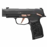 P365 Rose | 9mm, 3.1" Barrel with Integrally Compensated Slide, Nitron Finish, Black with Rose Gold Controls and Engraving, SIGLITE Day/Night Sights, Two 12 Round Mags, Optics Ready, Vaultek Safe, Dummy Rounds