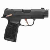 P365 Rose | 9mm, 3.1" Barrel with Integrally Compensated Slide, Nitron Finish, Black with Rose Gold Controls and Engraving, SIGLITE Day/Night Sights, Two 12 Round Mags, Optics Ready, Vaultek Safe, Dummy Rounds