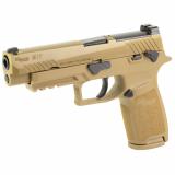 P320F M17, Striker Fired, Semi-automatic, Polymer Frame, Full Size, 9MM, 4.7" Barrel, PVD Finish, Coyote Tan, SIGLITE Night Sights, Manual Thumb Safety, Optics Ready, 3 Magazines, (1) 17-Round and (2) 21-Round M17-9-CSS-MS