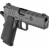 Emissary, 1911, Single Action Only, Semi-automatic, Commander Size, 45 ACP, 4.25" Match Grade Bull Barrel, Stainless Steel Frame and Carbon Steel Slide, Cerakote Finish, Black, VZ Grips Thin-Line G10, Manual Thumb Safety, Tritium/Luminescent Front Sight,
