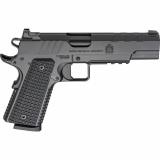 Emissary, 1911, Single Action Only, Semi-automatic, Full Size, 45 ACP, 5" Match Grade Bull Barrel, Stainless Steel Frame and Carbon Steel Slide, Cerakote Finish, Black, VZ Grips Thin-Line G10, Manual Thumb Safety, Tritium/Luminescent Front Sight, Tactica