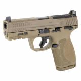 M&P 2.0, Striker Fired, Semi-automatic, Polymer Frame Pistol, Compact, 9MM, 4" Barrel, Armornite Finish, Flat Dark Earth, Optic Height Sights, Optics Ready, Thumb Safety, Flat Face Trigger with Integrated Trigger Safety, 15 Rounds, 2 Magazines, Includes