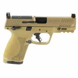 M&P M2.0, Striker Fired, Semi-automatic, Polymer Frame Pistol, Compact, 9MM, 4" Barrel, Cerakote Finish, Flat Dark Earth, Optics Ready Slide, Fixed Sights, Manual Thumb Safety, 10 Rounds, 2 Magazines 14100